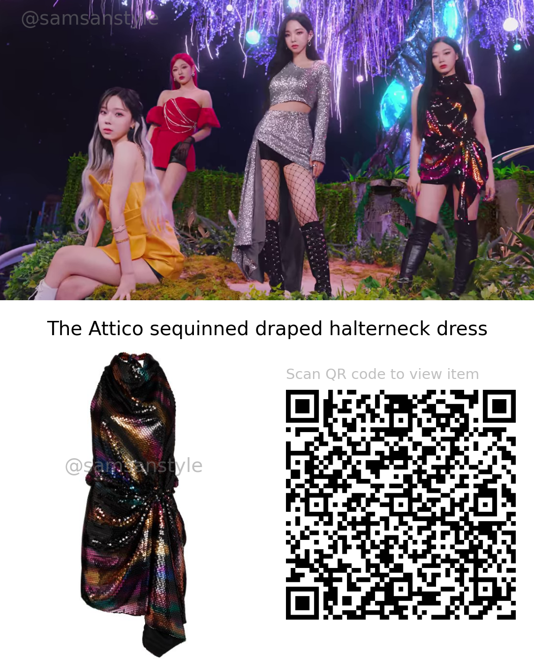 aespa Giselle Next Level | The Attico sequinned draped halterneck dress