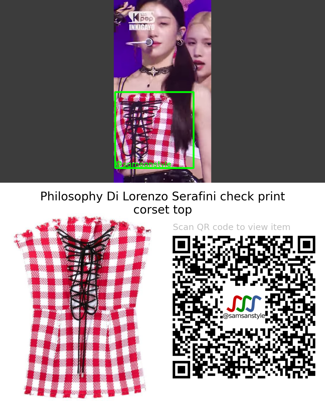 Kep1er Xiaoting | WA DA DA SBS Inkigayo | Philosophy Di Lorenzo Serafini check print corset top