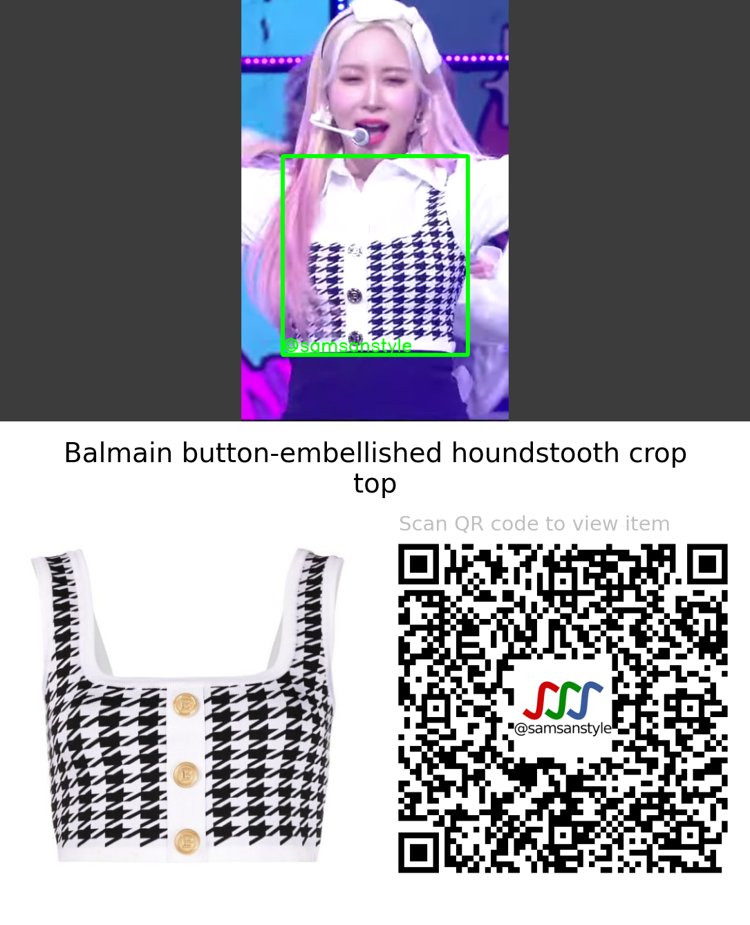 WJSN Chocome Dayoung | Super Yuppers! KBS Music Bank | Balmain button-embellished houndstooth crop top