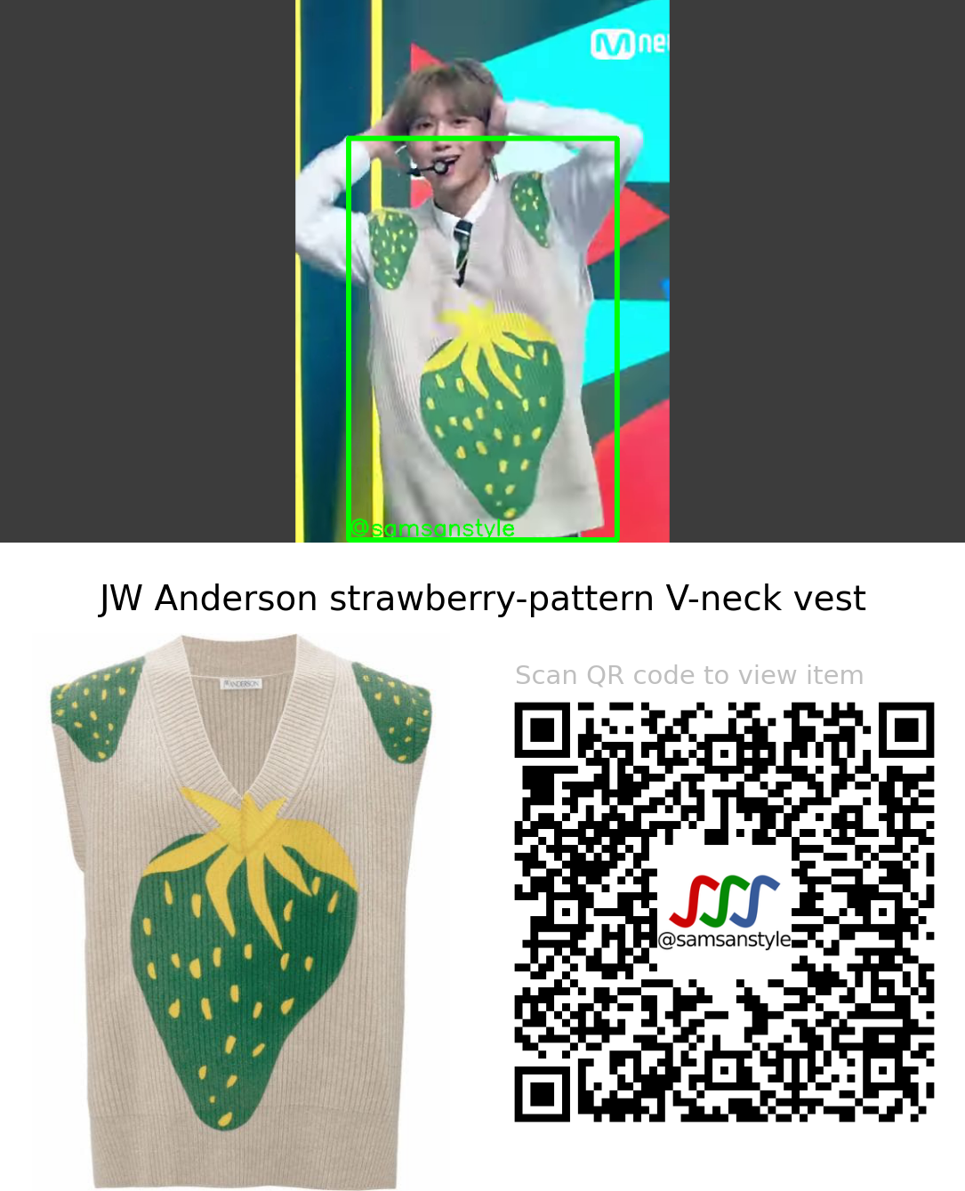 YOUNITE Kyungmun | 1 of 9 Mnet M Countdown | JW Anderson strawberry-pattern V-neck vest