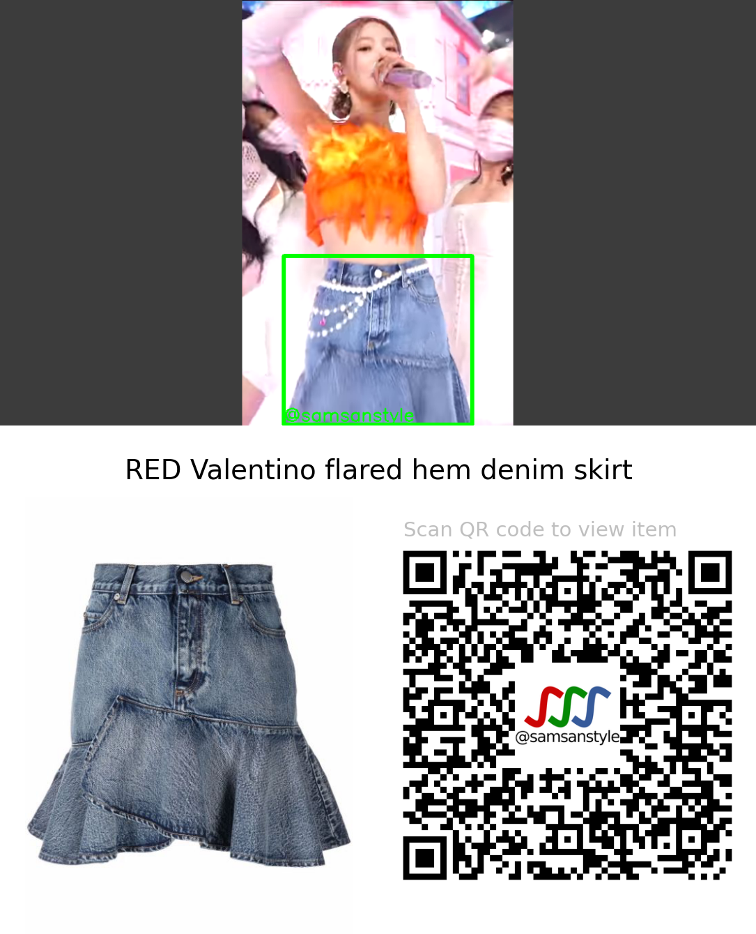 Miyeon | Drive SBS Inkigayo | RED Valentino flared hem denim skirt