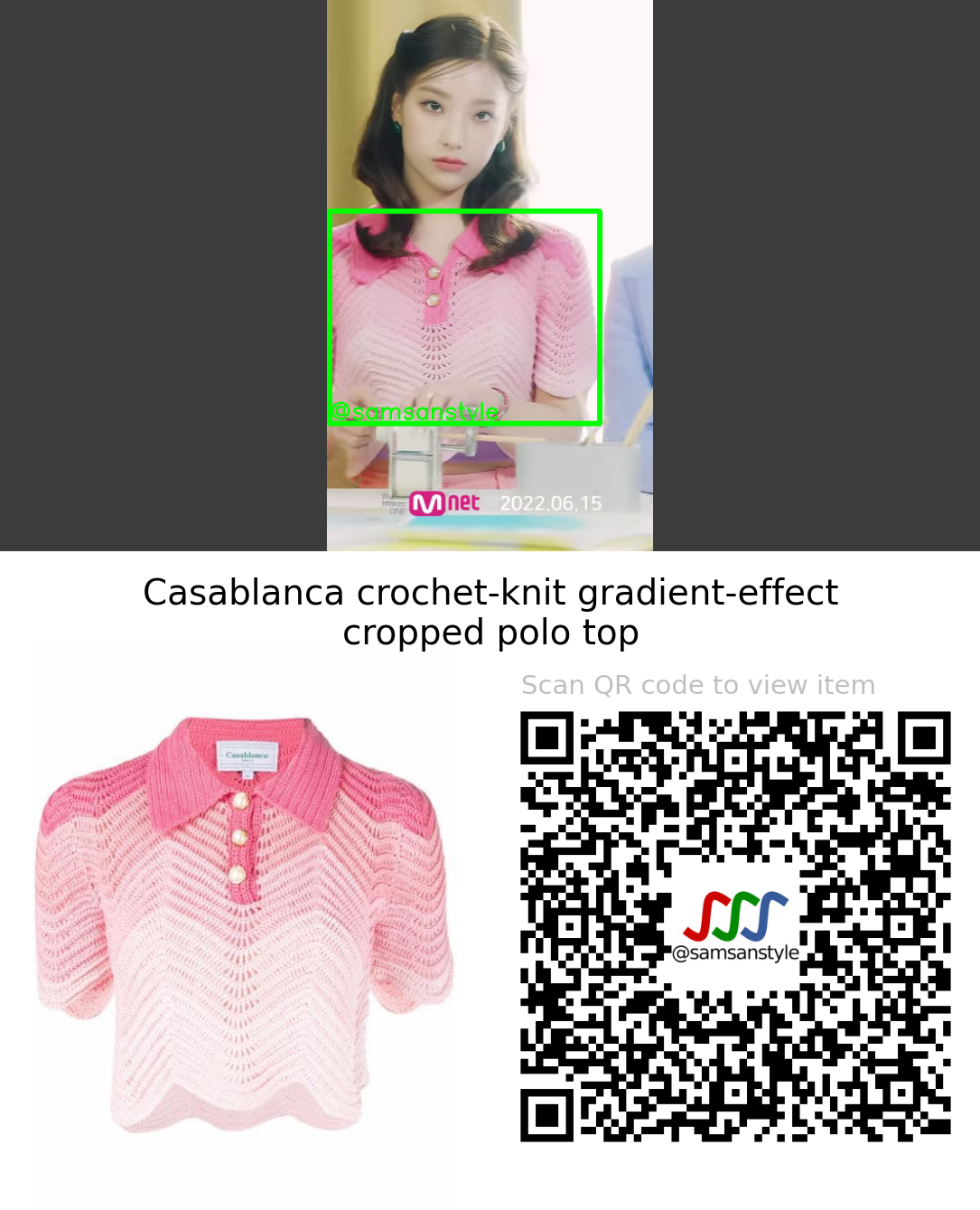 fromis_9 Saerom | [from our Memento Box] Dream Ver. Concept Film | Casablanca crochet-knit gradient-effect cropped polo top
