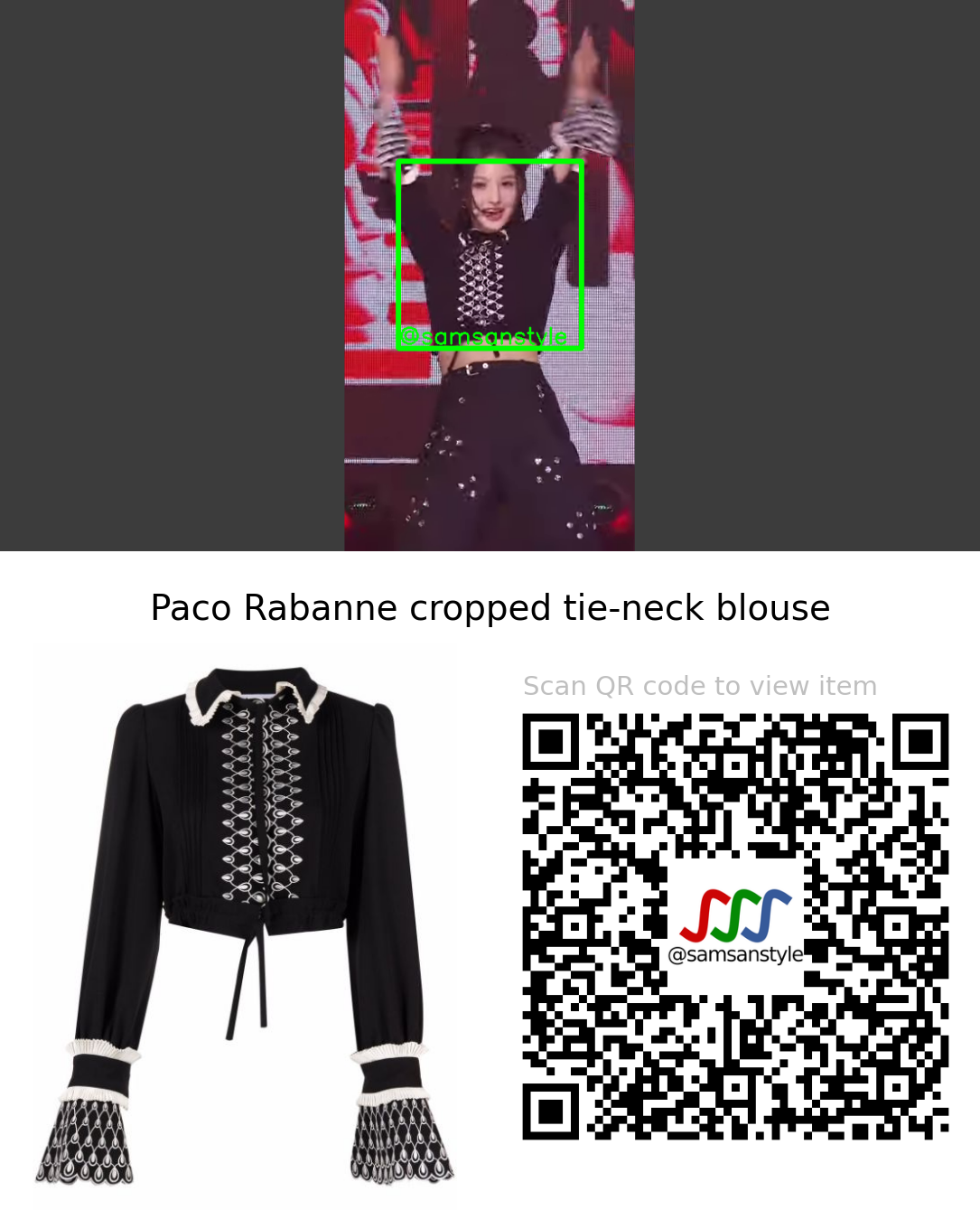 NMIXX Sullyoon | DICE SBS Inkigayo | Paco Rabanne cropped tie-neck blouse