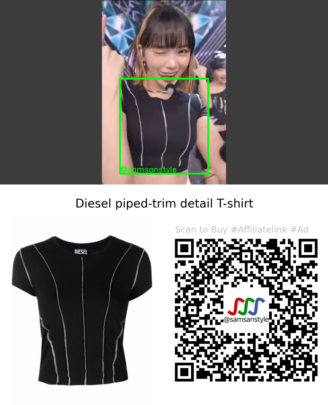 LE SSERAFIM Kim Chaewon | ANTIFRAGILE SBS Inkigayo |  Diesel piped-trim detail T-shirt