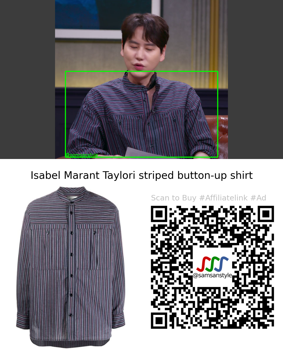 Kyuhyun | Single’s Inferno Season S02E01 | Isabel Marant Taylori striped button-up shirt