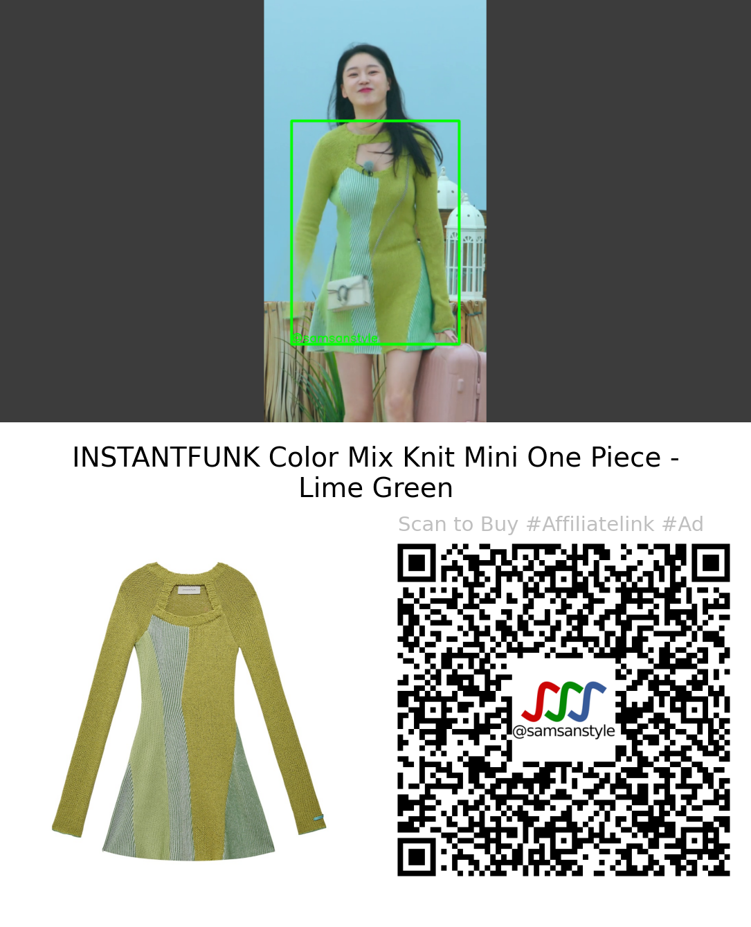 Choi Seoeun | Single’s Inferno S02E04 | INSTANTFUNK Color Mix Knit Mini One Piece – Lime Green