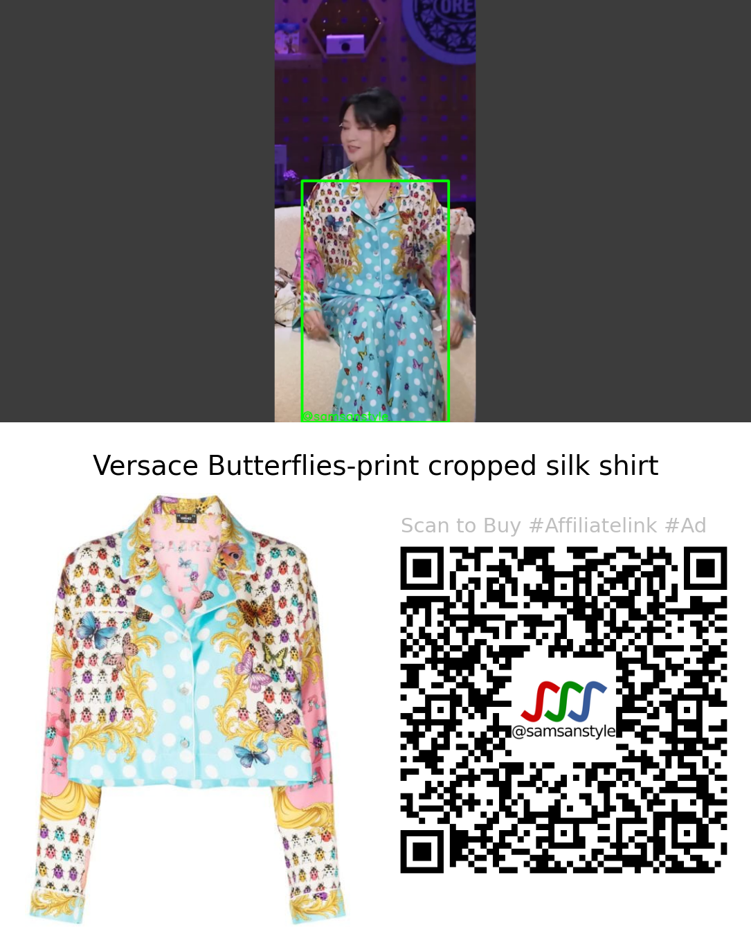 Bibi Zhou | Heart Signal 6 CN S06E06 | Versace Butterflies-print cropped silk shirt