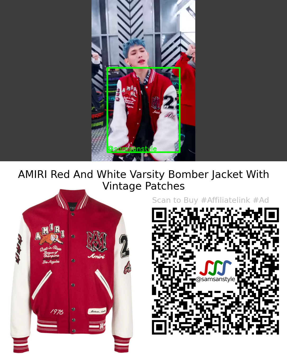 TEMPEST LEW | Vroom Vroom MV | AMIRI Red And White Varsity Bomber Jacket With Vintage Patches