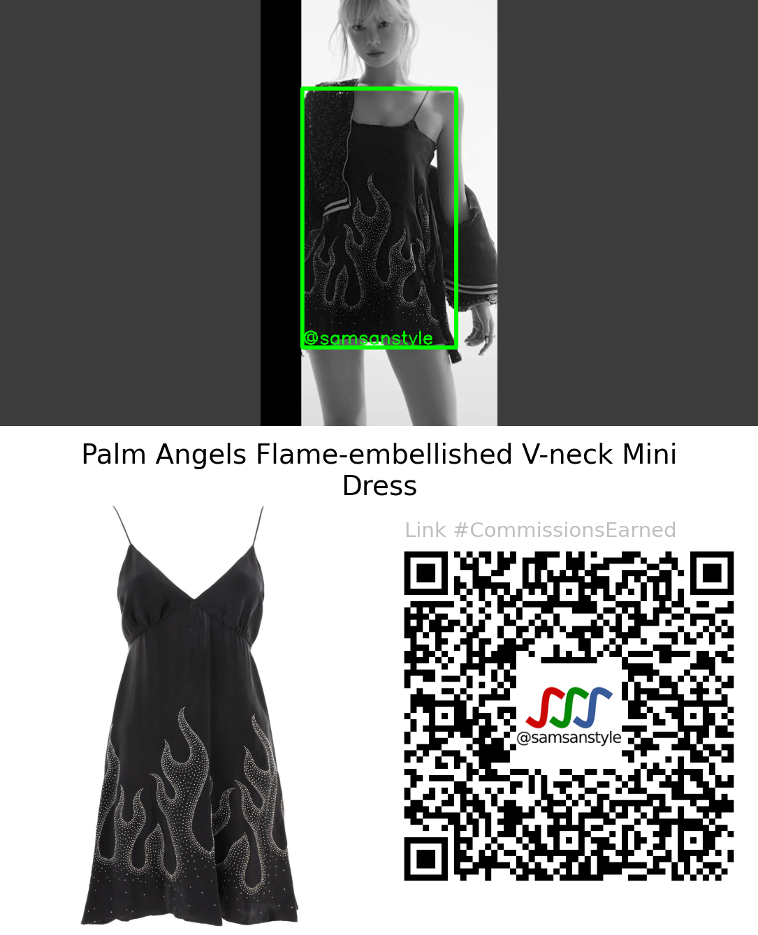 LE SSERAFIM Hong Eunchae | EASY TRAILER | Palm Angels Flame-embellished V-neck Mini Dress